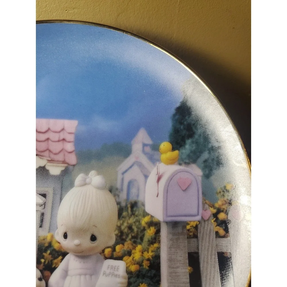 VTG Precious Moments 8in Plate 1993 God Loveth A Cheerful Giver Puppies 2354K